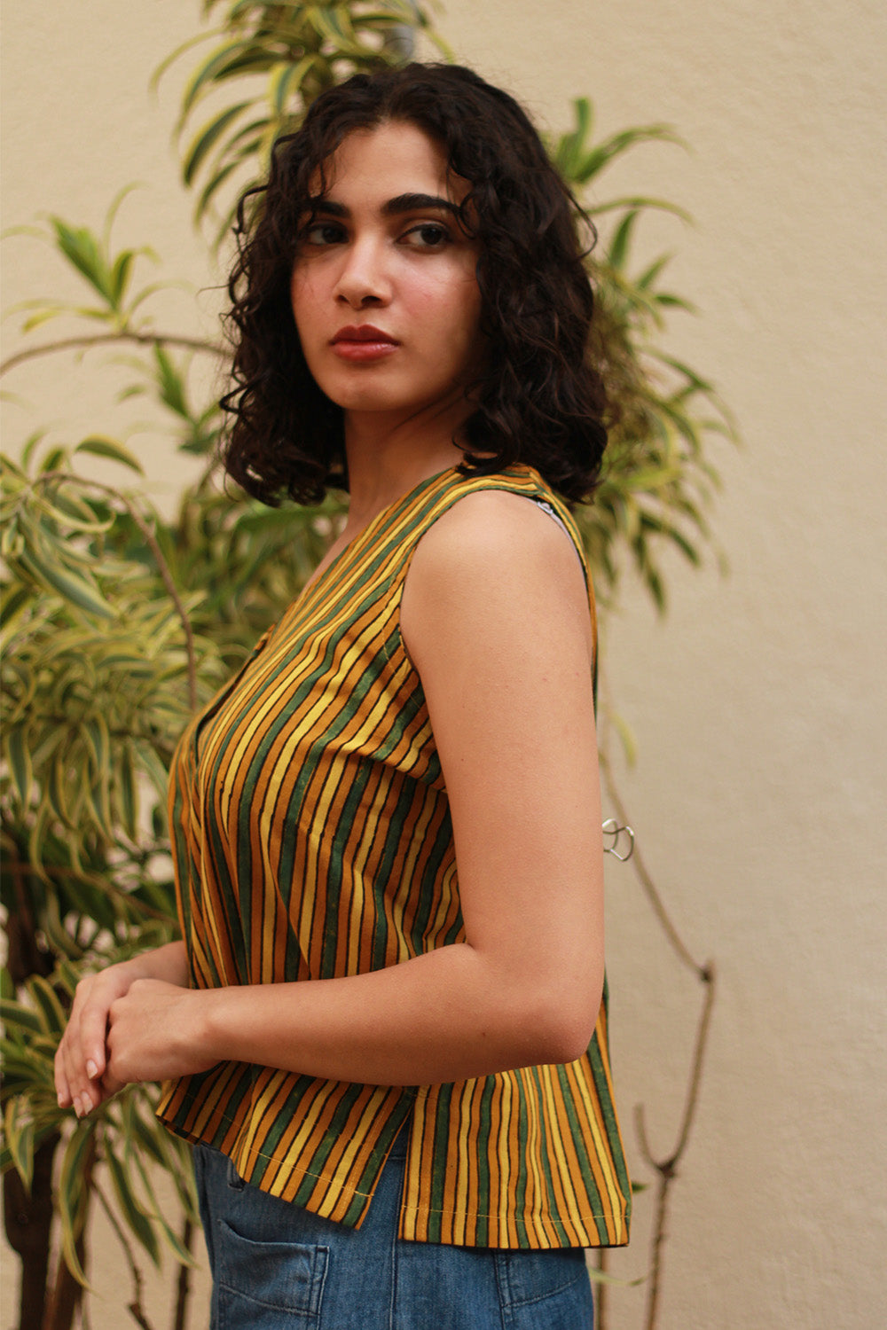 Front Buttoned Vest | Yellow Stripes