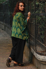 Taarini | Modal Silk Kaftan Top | Green Booti Ajrakh
