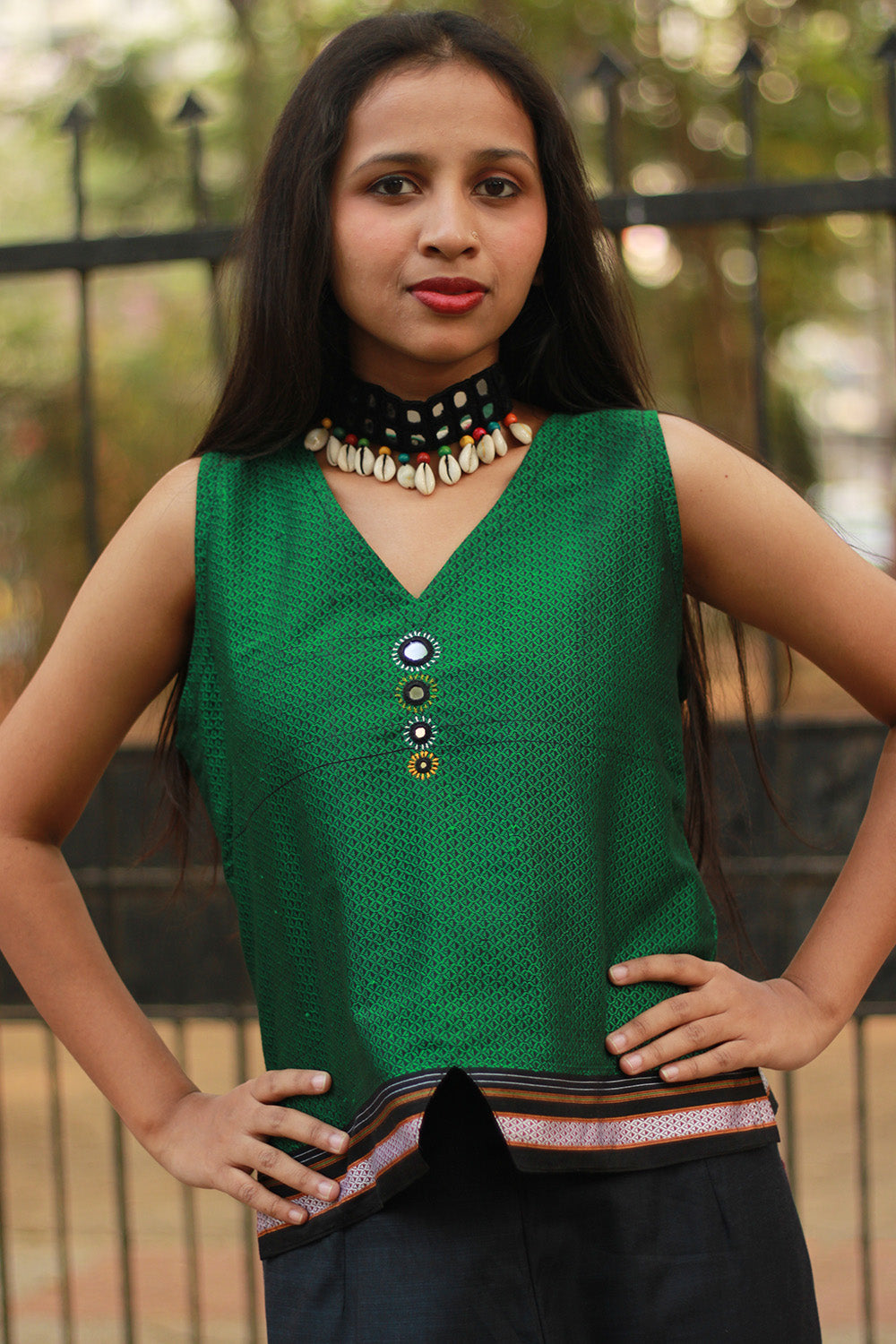 Gor Banjara | Embroidered Crop Top | Green Khunn