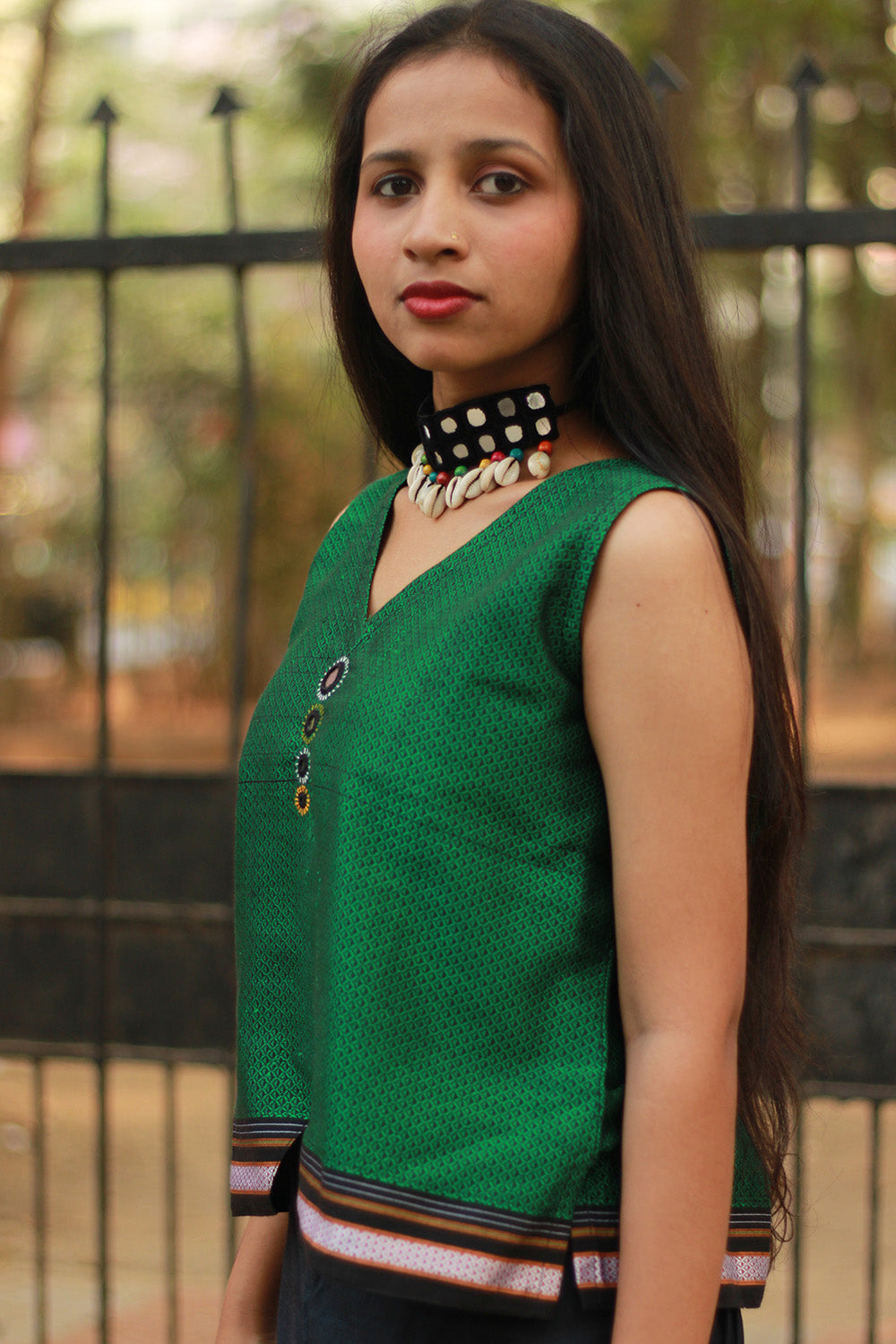 Gor Banjara | Embroidered Crop Top | Green Khunn