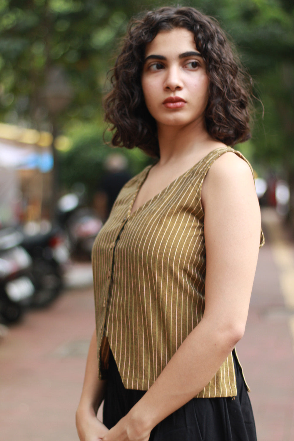 Front Buttoned Vest | Mustard Stripes