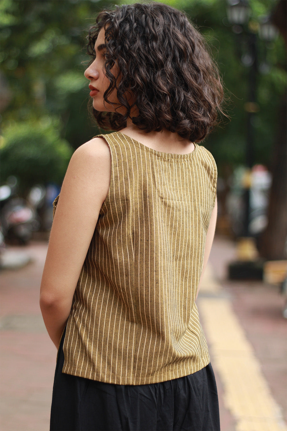 Front Buttoned Vest | Mustard Stripes