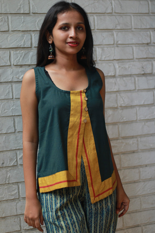 GupShup | Asymmetric Sleeveless Top | Green with Patteda Anchu
