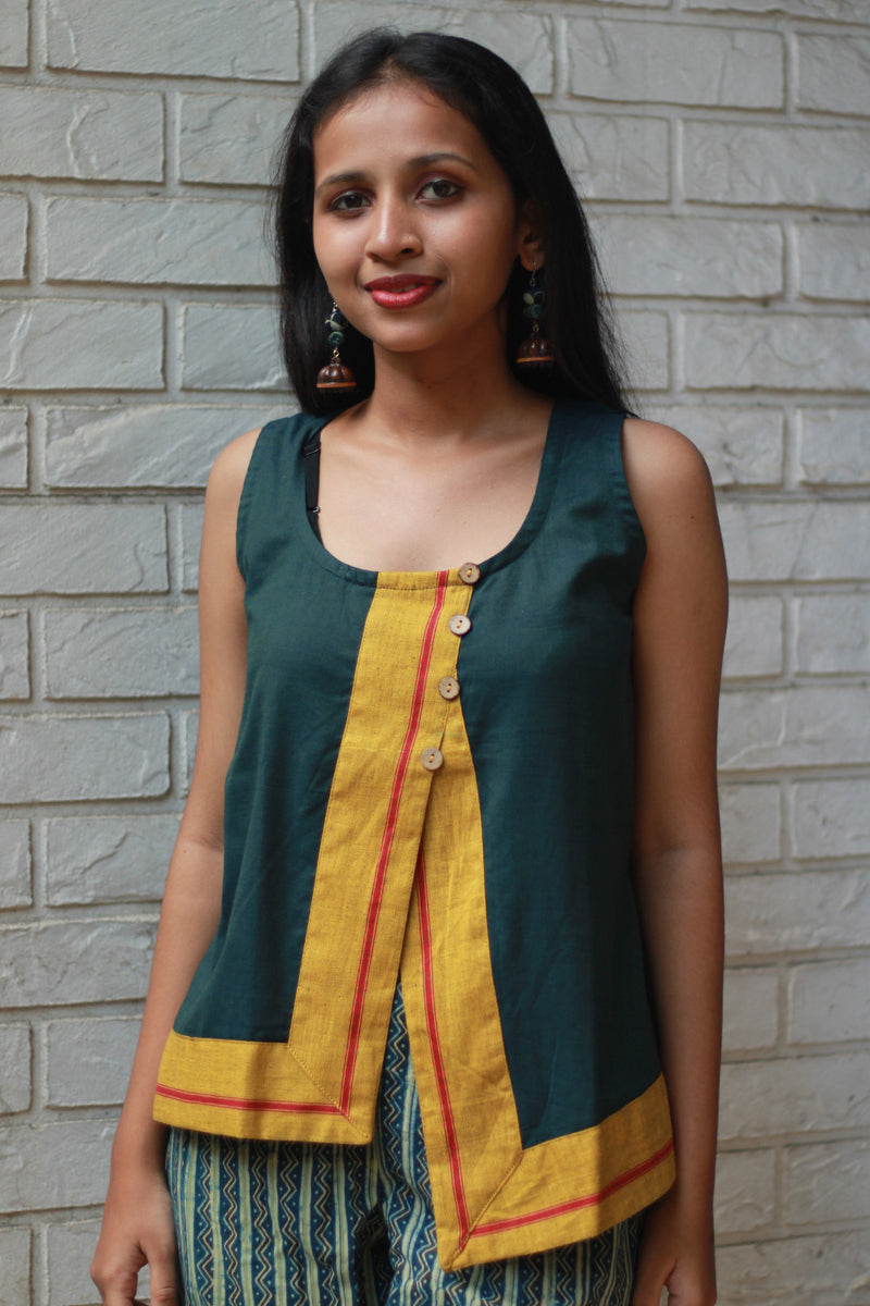 GupShup | Asymmetric Sleeveless Top | Green with Patteda Anchu