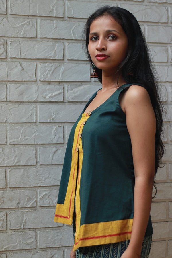 GupShup | Asymmetric Sleeveless Top | Green with Patteda Anchu