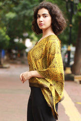 Taarini Mini | Modal Silk Kaftan Top | Yellow Geometric Ajrakh