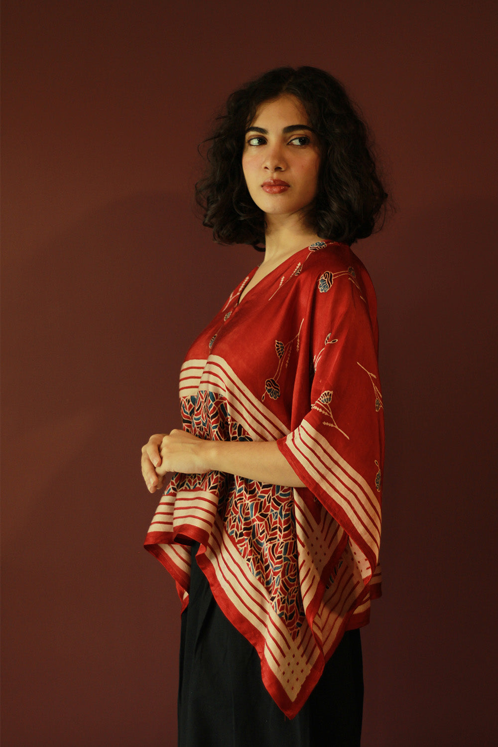 Taarini Mini | Modal Silk Kaftan Top | Madder Leaves Ajrakh