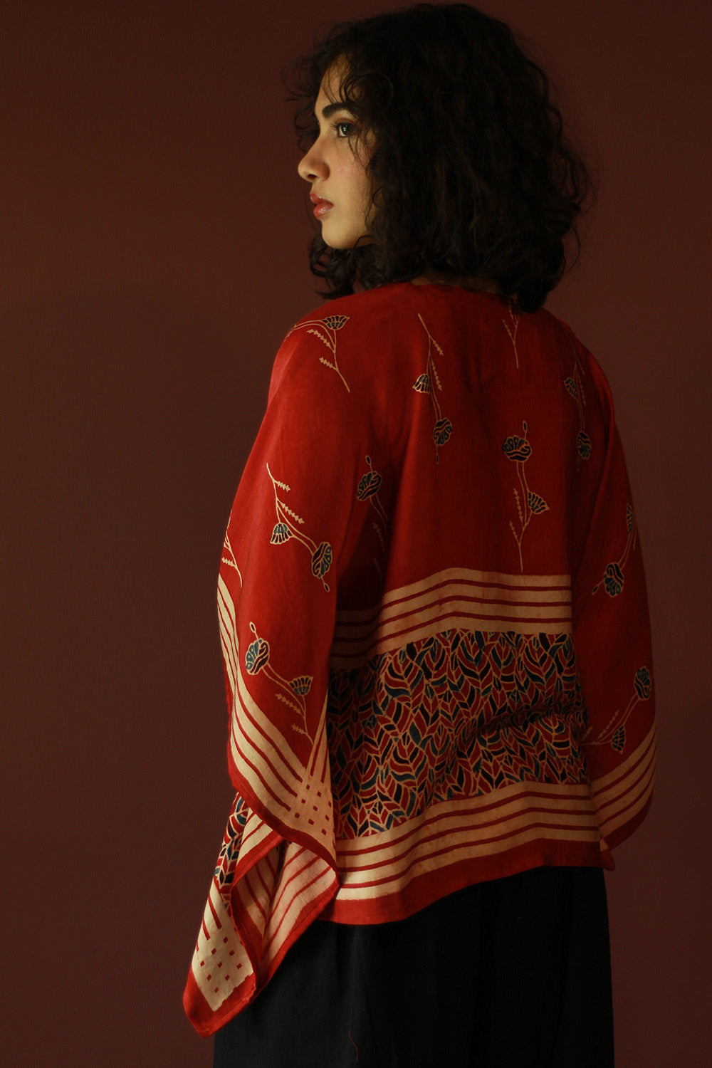 Taarini Mini | Modal Silk Kaftan Top | Madder Leaves Ajrakh