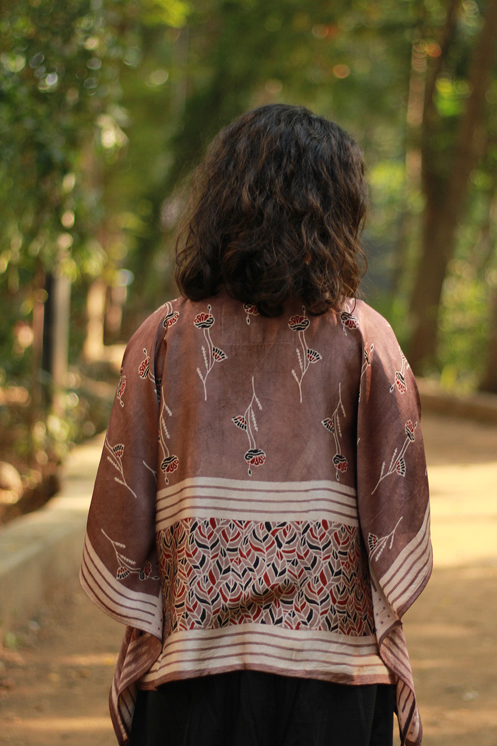 Taarini Mini | Modal Silk Kaftan Top | Cassis Leaves Ajrakh