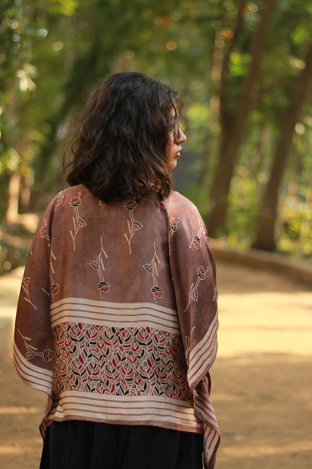 Taarini Mini | Modal Silk Kaftan Top | Cassis Leaves Ajrakh