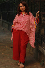 Collared Kaftan Top | Mul Cotton | Red & White Checks