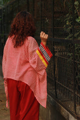 Collared Kaftan Top | Mul Cotton | Red & White Checks