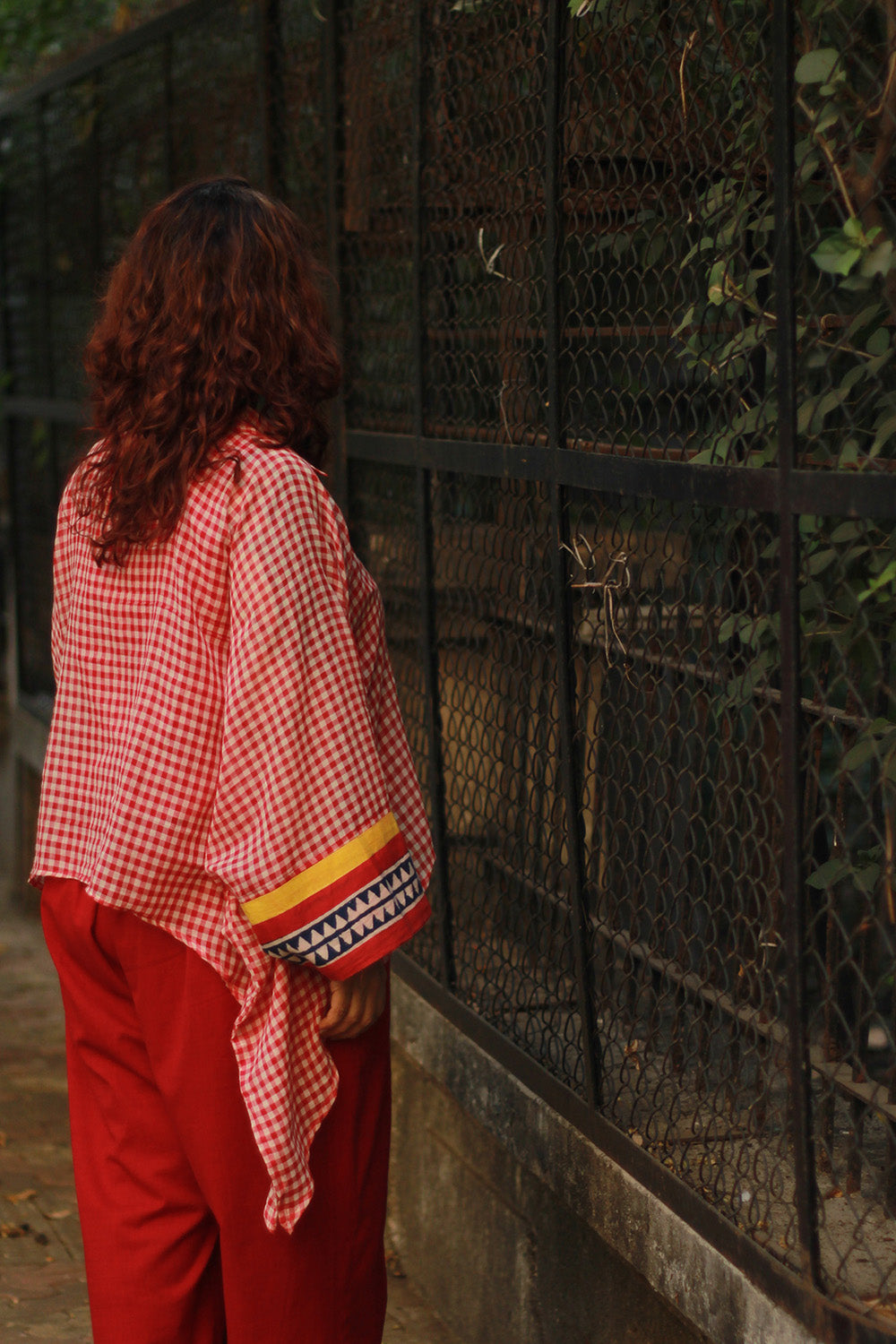 Collared Kaftan Top | Mul Cotton | Red & White Checks