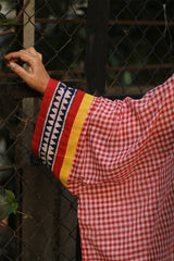 Collared Kaftan Top | Mul Cotton | Red & White Checks