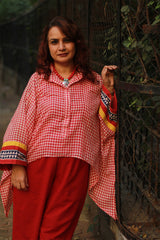 Collared Kaftan Top | Mul Cotton | Red & White Checks