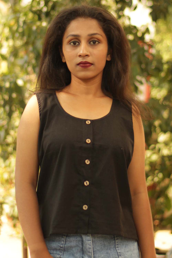 Front Buttoned Vest | Black