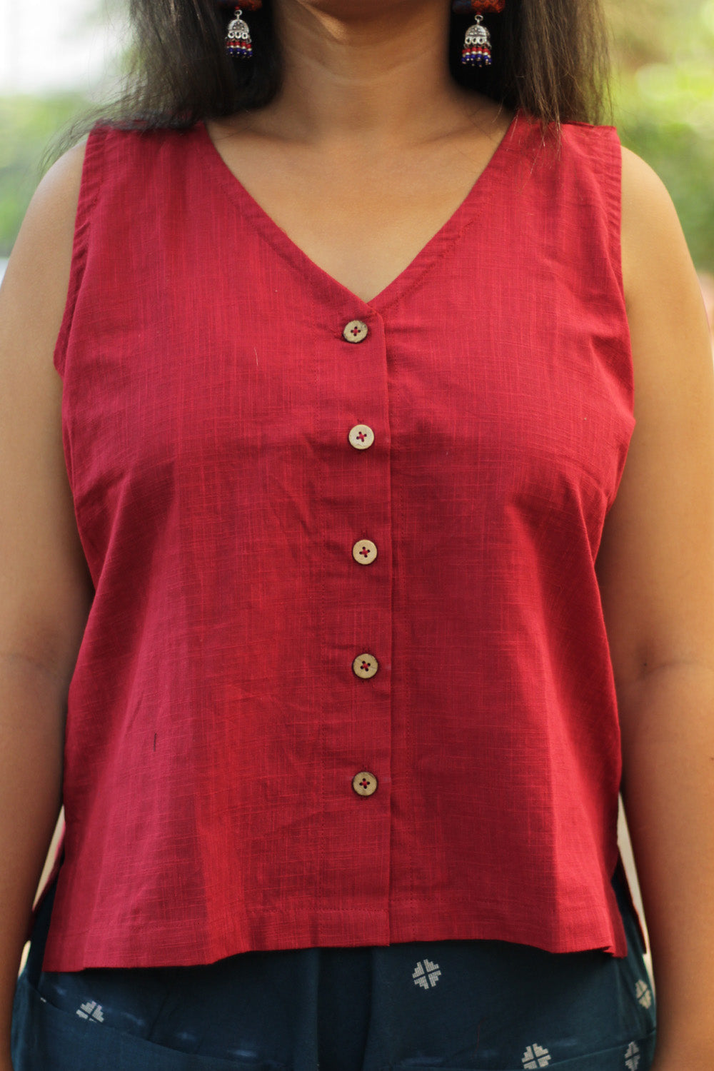 Front Buttoned Vest | Red