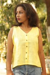 Linen Buttoned Vest - Yellow