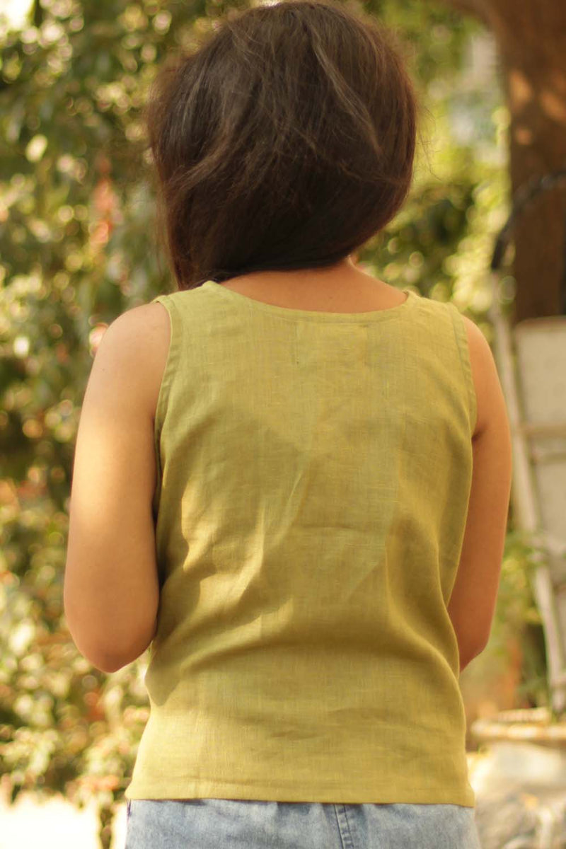 Linen Buttoned Vest | Green