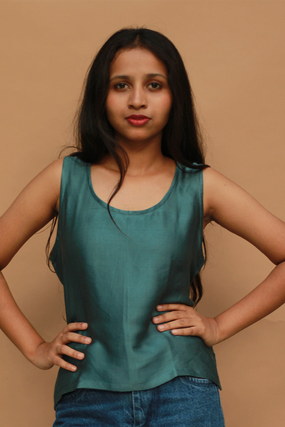Sleeveless Top | Modal Silk | Cyan