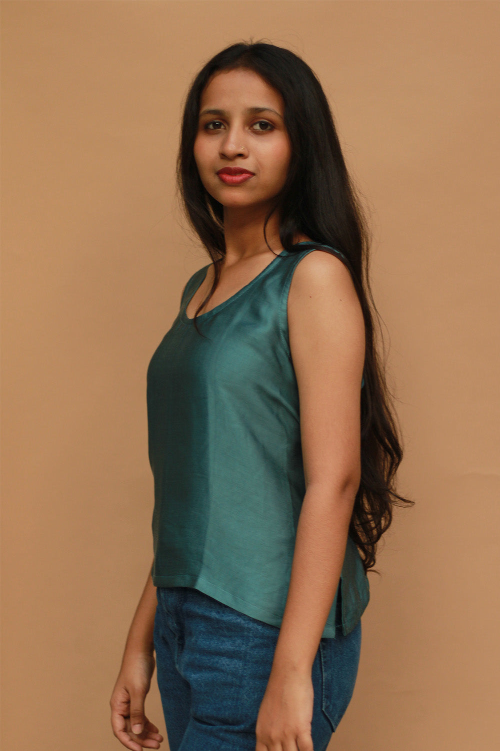 Sleeveless Top | Modal Silk | Cyan