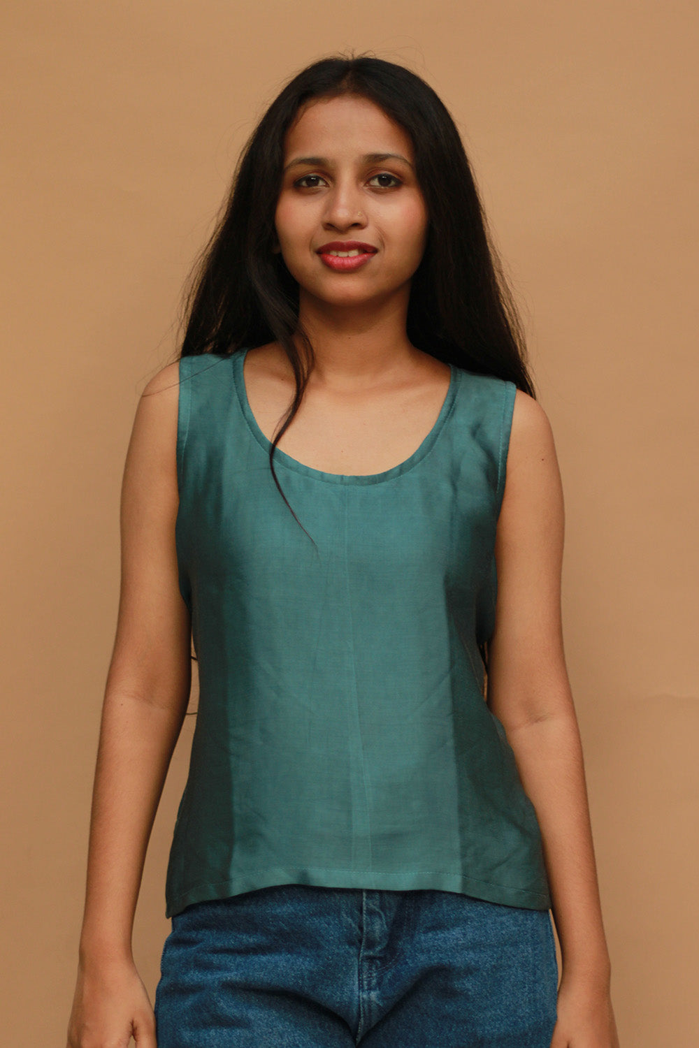 Sleeveless Top | Modal Silk | Cyan