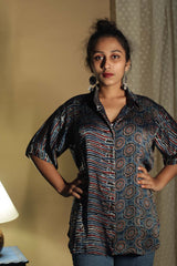 Tara | Ajrakh Modal  Shirt | Blue Striped