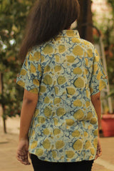 Cotton Shirt in Yellow on Teal Vanaspati