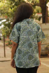 Cotton Shirt in Concentric Teal Vanaspati