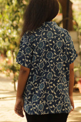 Cotton Shirt in Floral Indigo