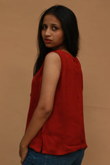 Front Buttoned Vest | Modal Silk | Rouge