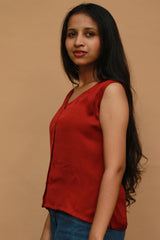 Front Buttoned Vest | Modal Silk | Rouge