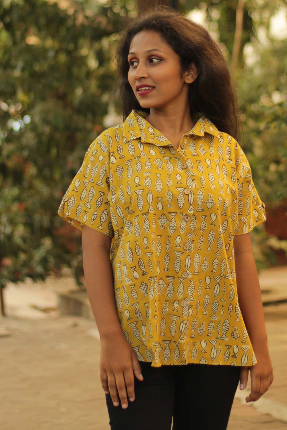 Cotton Shirt in Mustard Marine