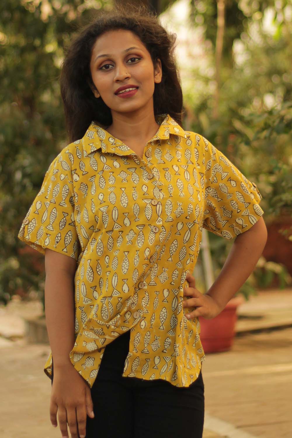 Cotton Shirt in Mustard Marine