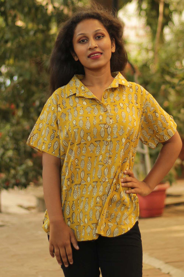 Cotton Shirt in Mustard Marine