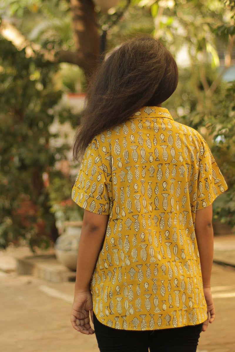Cotton Shirt in Mustard Marine