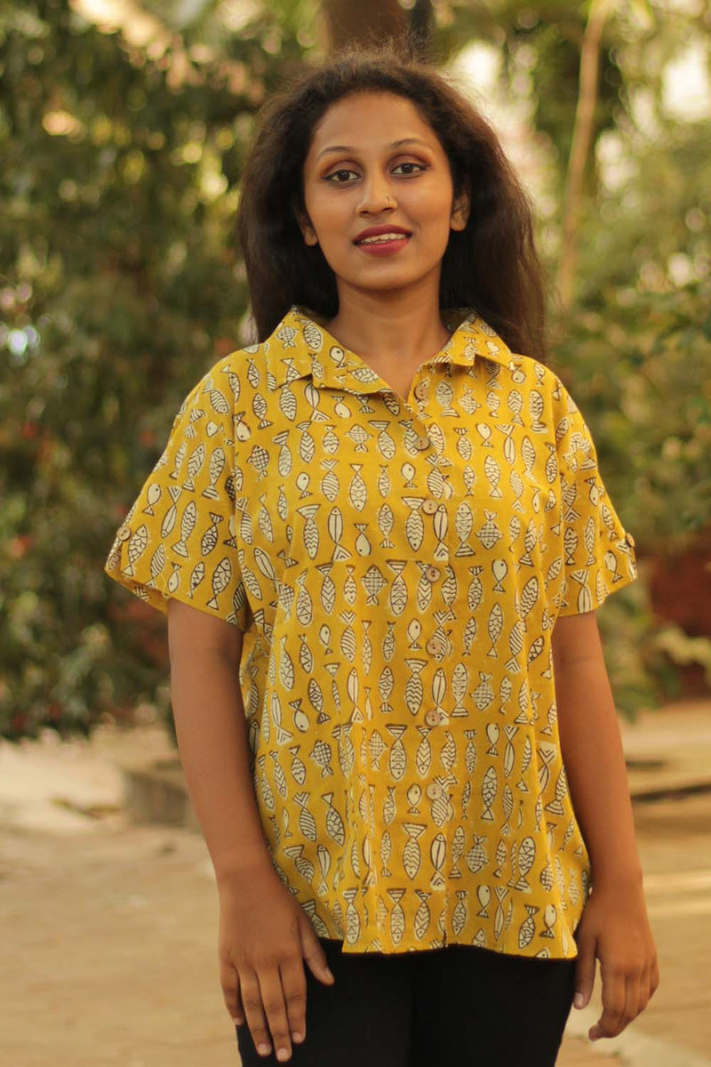 Cotton Shirt in Mustard Marine