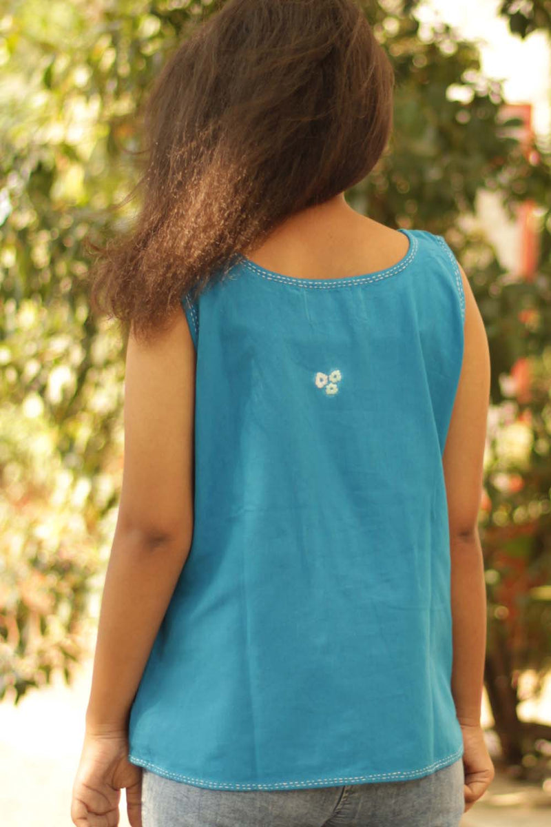 Basic Top with Embroidery- Cobalt