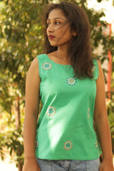 Basic Top with Embroidery- Verdant