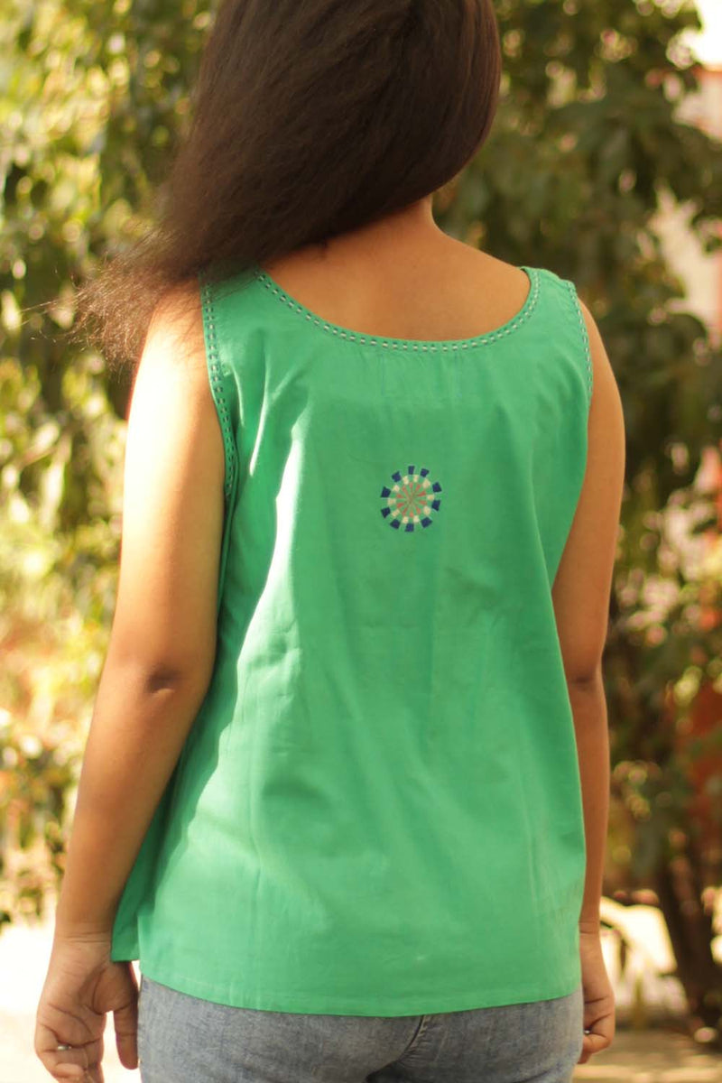 Basic Top with Embroidery- Verdant