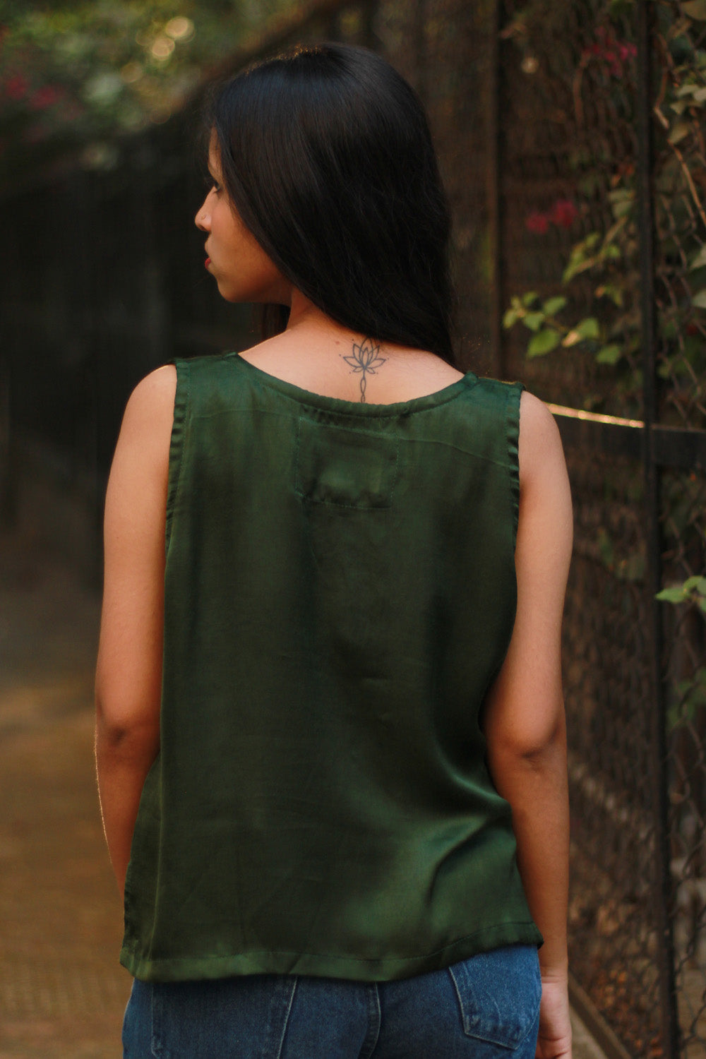Front Buttoned Vest | Modal Silk | Forest Green
