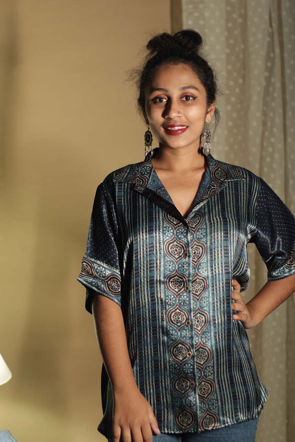 Tara | Ajrakh Modal  Shirt | Blue Chakra