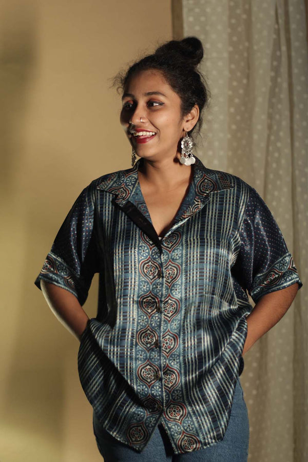 Tara | Ajrakh Modal  Shirt | Blue Chakra