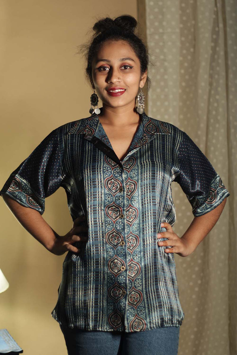 Tara | Ajrakh Modal  Shirt | Blue Chakra