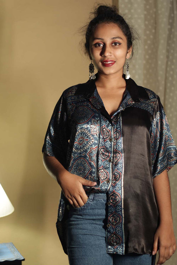 Tara | Ajrakh Modal  Shirt | Blue Spade