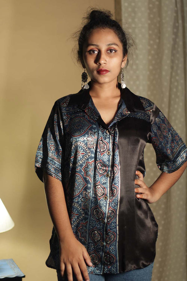 Tara | Ajrakh Modal  Shirt | Blue Spade