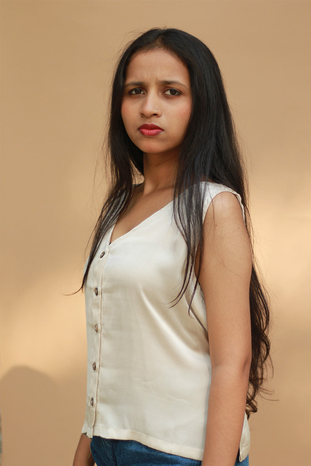 Front Buttoned Vest | Modal Silk | Ivory