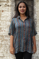 Tara | Ajrakh Modal Shirt | Blue Striped