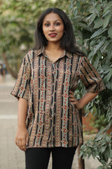 Tara | Ajrakh Modal Shirt | Noir Striped