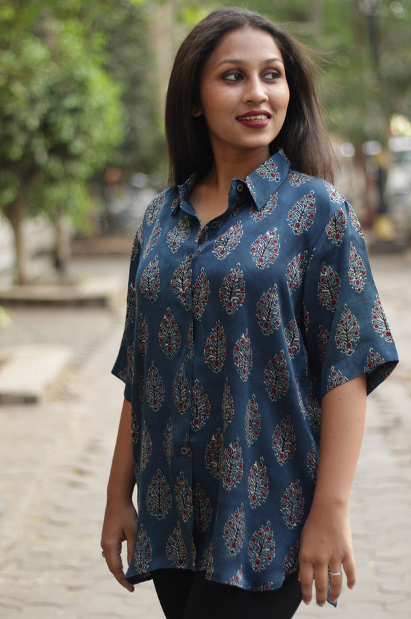 Tara | Ajrakh Modal Shirt | Indigo Leaf